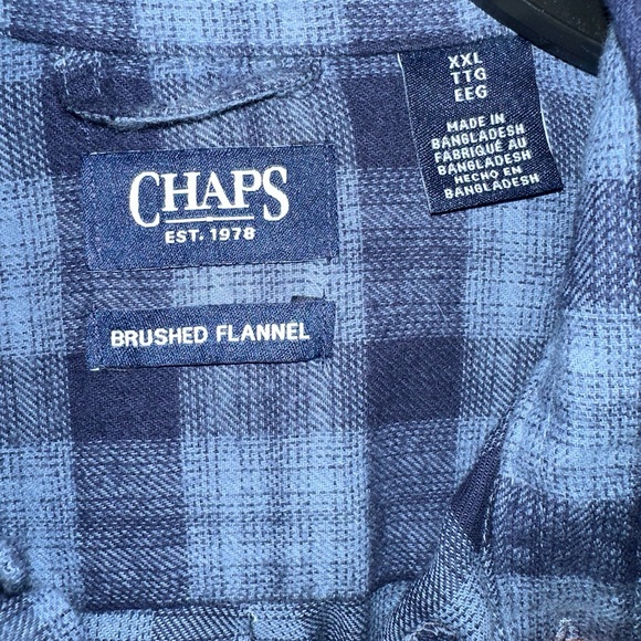NWT Chaps Ralph Lauren 2XL Navy Brushed Flannel Plaid Men's Flannel Shirt Button - Picture 3 of 5